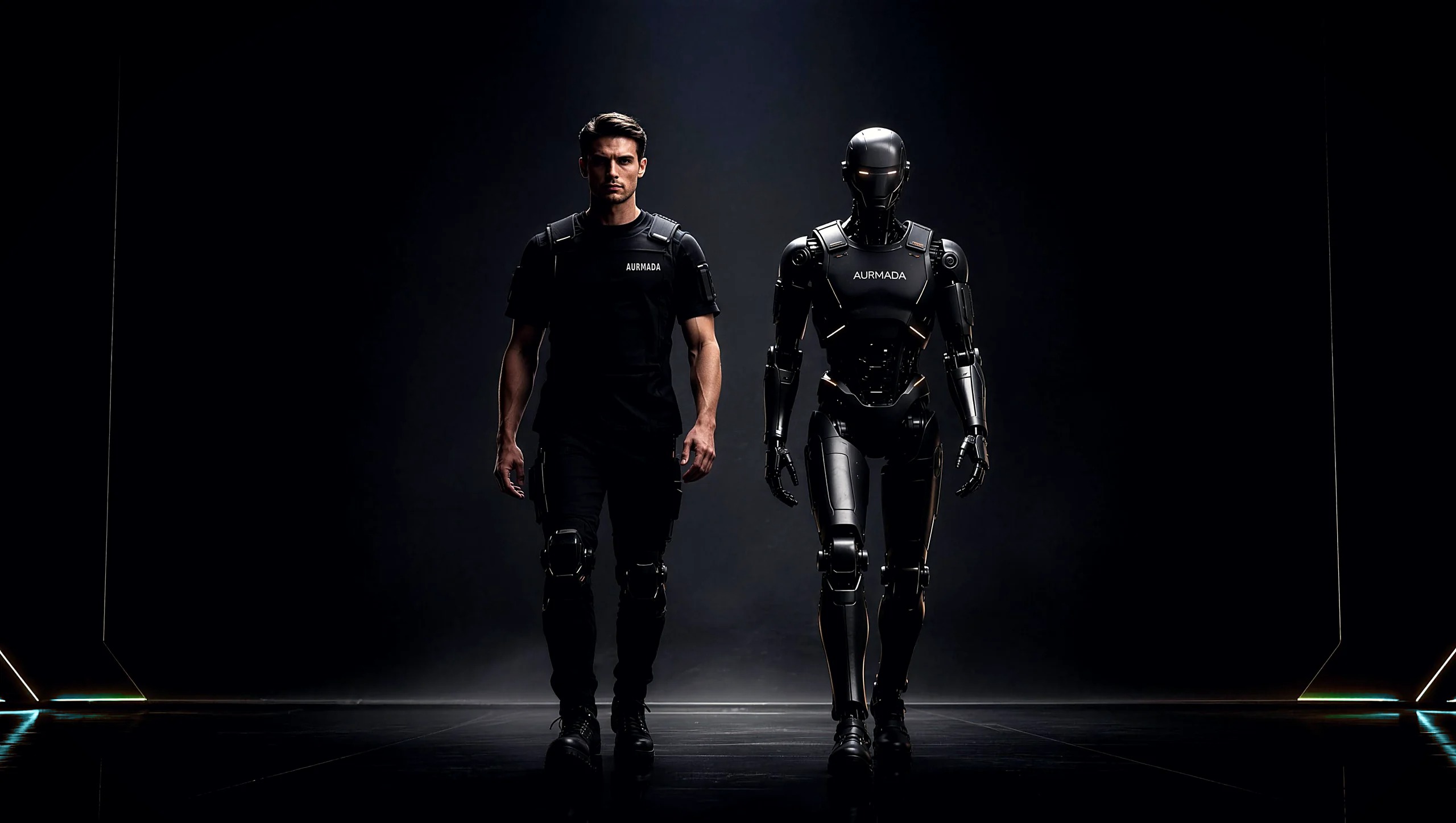 Aurmada — human operator and humanoid walking side by side